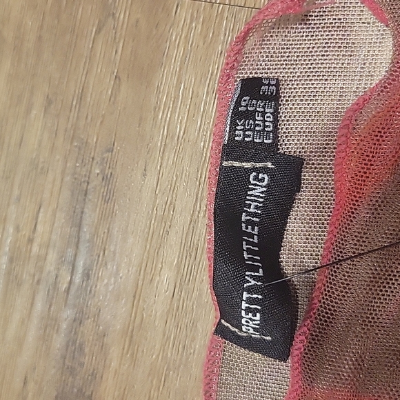 NWT- PrettyLittleThing Pink Printed Mesh Overlocked Bodycon Dress - Picture 4 of 4